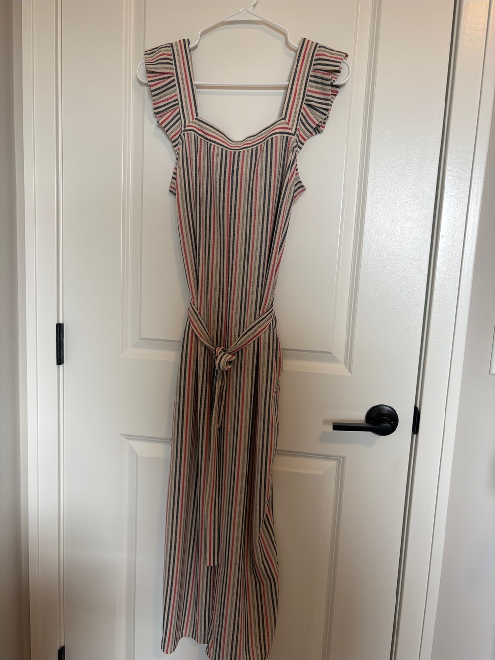 Striped Red, White  and Blue Women’s Maxi Jumper with Tie Waist